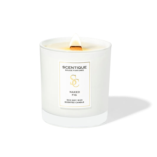 Луксозна соева ароматна свещ Naked Fig с дървен фитил и аромат на смокиня