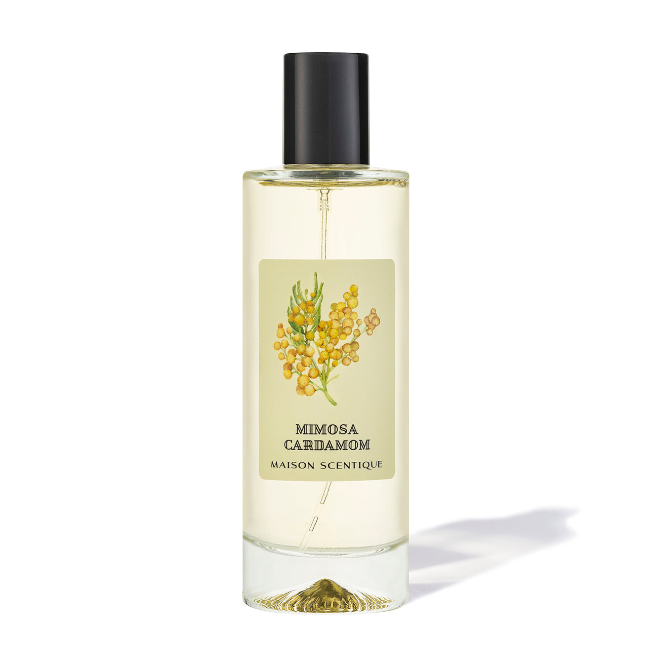 luksozen aromatizirasht sprey za tekstil i vazduh Mimosa and Cardamom 100 ml. идеален за спално бельо, гардероби, завеси, мека мебел, дрехи и килими. Освежава въздуха мигновенно. за ежедневна употреба и за бързо ароматно преобразяване на дома.